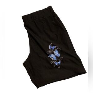 SHEIN Black Shorts with Blue Butterfly Design size 2x